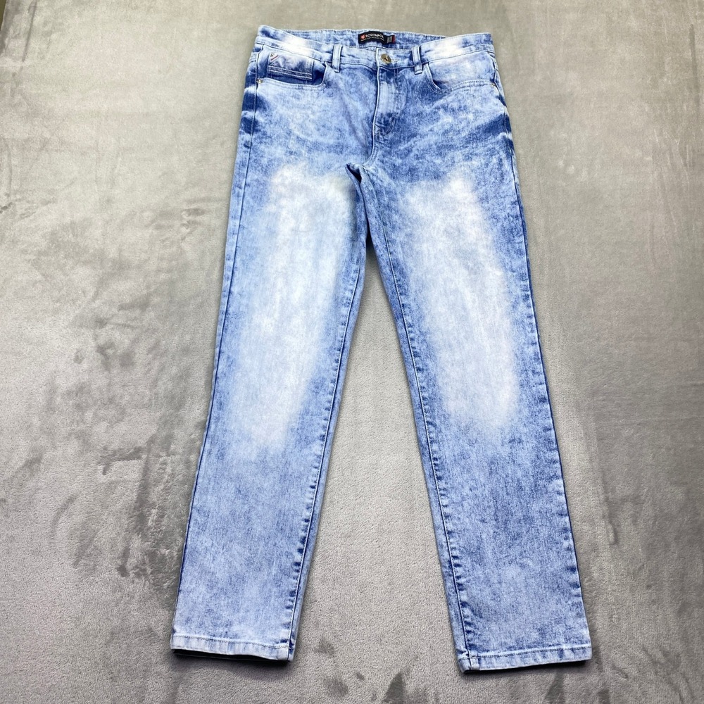 Southpole Mens Skinny Acid Wash Blue Denim Jeans Sz 32‎ Stretch Grunge Retro